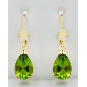 Genuine 7.28 Cts Peridot Dangling Earrings 14k Solid Yellow Gold